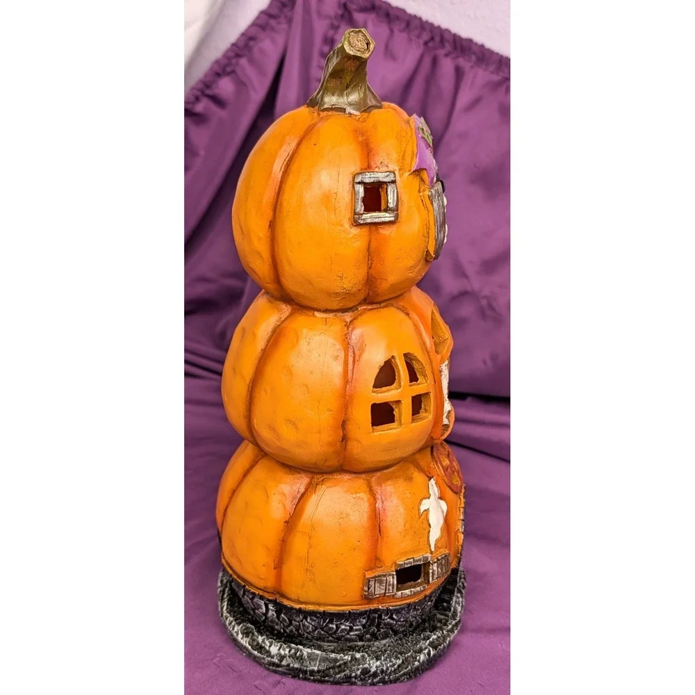 Vintage Halloween Jack-O-Lantern Pumpkin Stack LED Flashing Light Molded Y2K 12